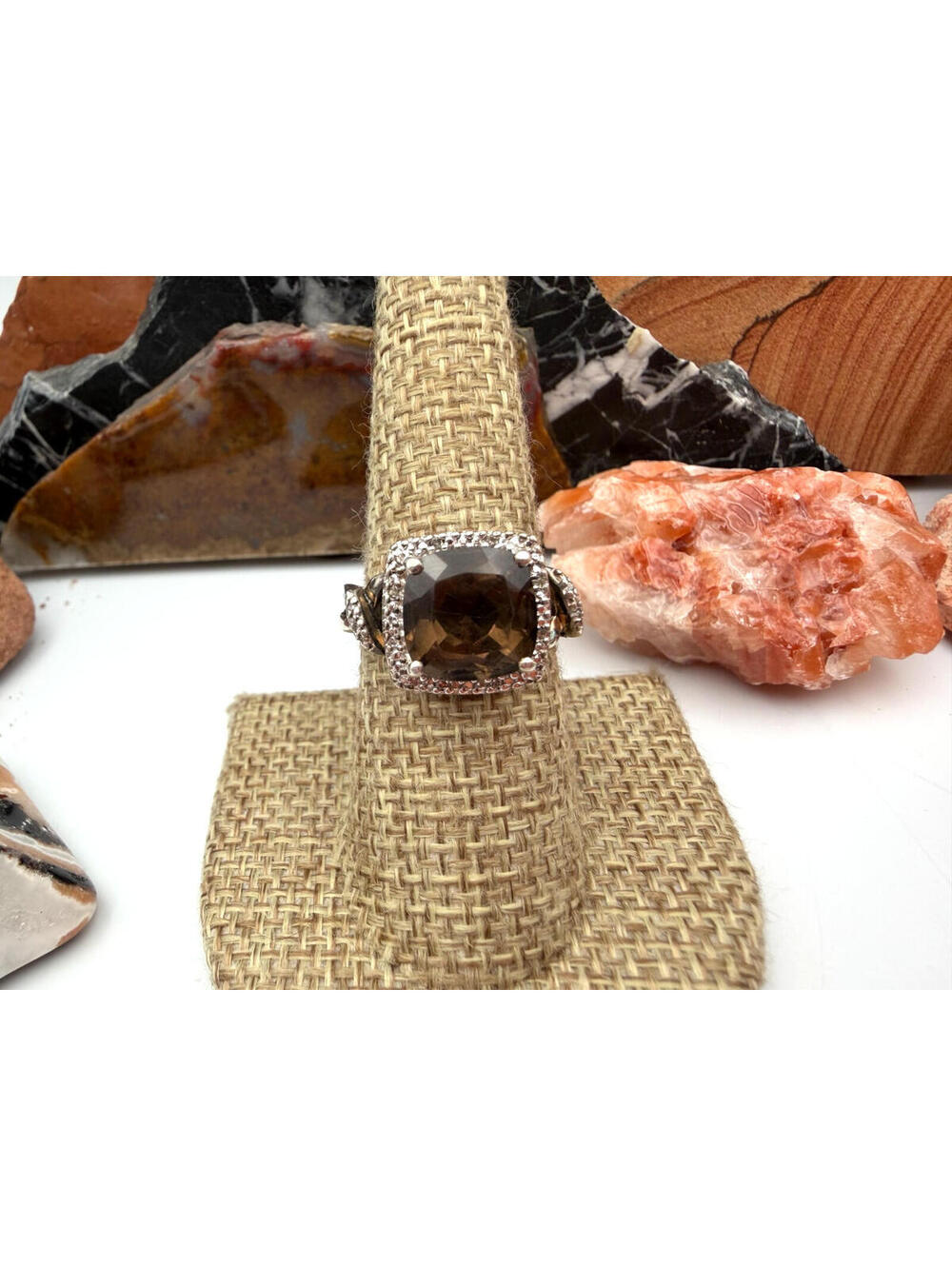 Smokey Quartz Topaz Stamped 925 SUN Ring